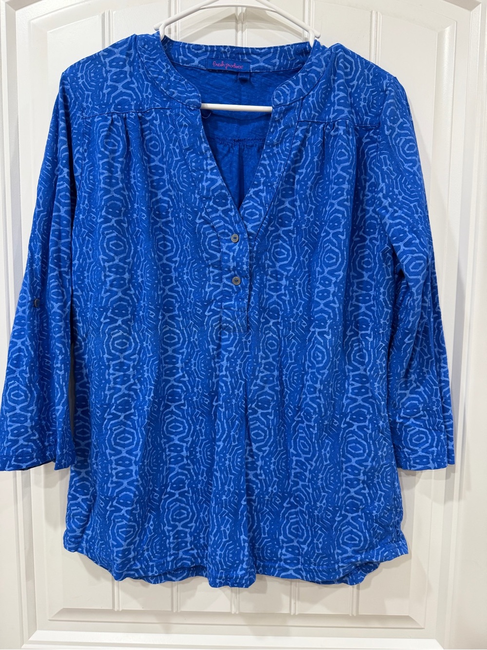 fresh produce Vibrant Blue Patterned Split-Neck Tunic